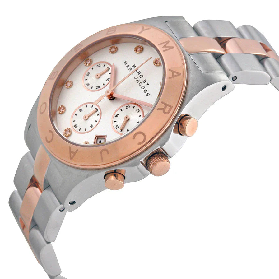 Marc Jacobs Blade Chronograph Silver Dial Two Tone Steel Strap Watch for Women - MBM3178