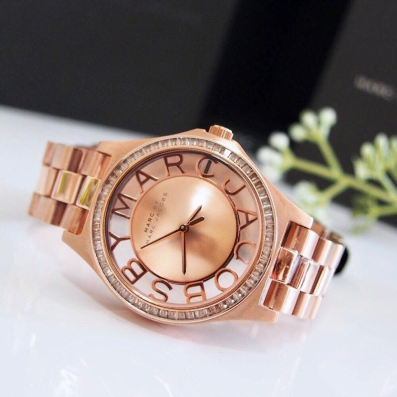 Marc Jacobs Henry Transparent Rose Gold Dial Rose Gold Steel Strap Watch for Women - MBM3339