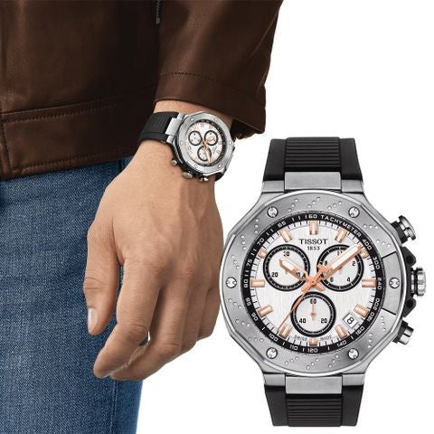 Tissot T141.417.17.011.00 T-Race Chronograph Men’s Watch – White Dial & Black Rubber Strap