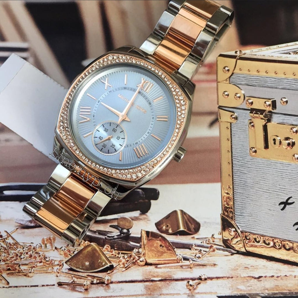 Michael Kors Bryn Quartz Blue Dial Two Tone Steel Strap Watch For Women - MK6136