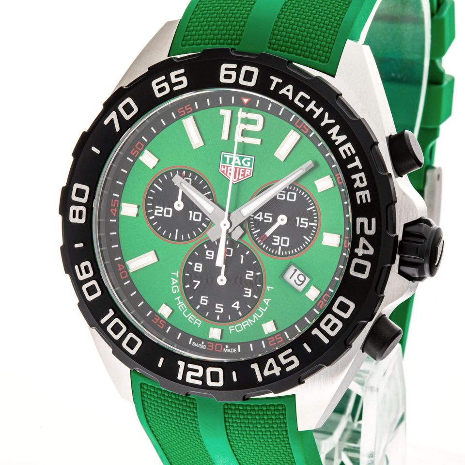 Tag Heuer Formula 1 Chronograph Green Dial Green Rubber Strap Watch for Men - CAZ101AP.FT8056