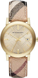 Burberry BU9026 The City Women’s Watch with Gold Dial & Haymarket Brown Leather Strap