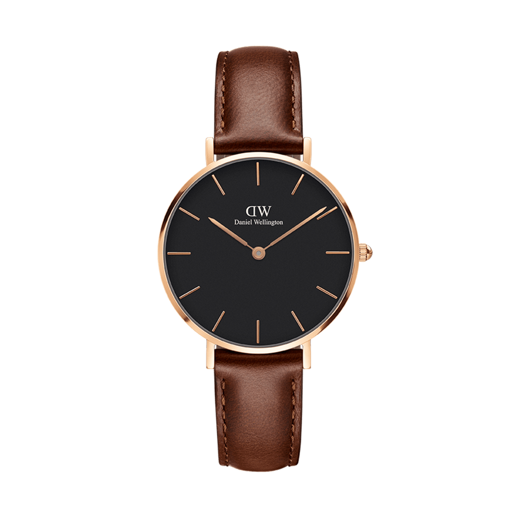 Daniel Wellington Petite St Mawes Black Dial Brown Leather Strap Watch For Women - DW00100169
