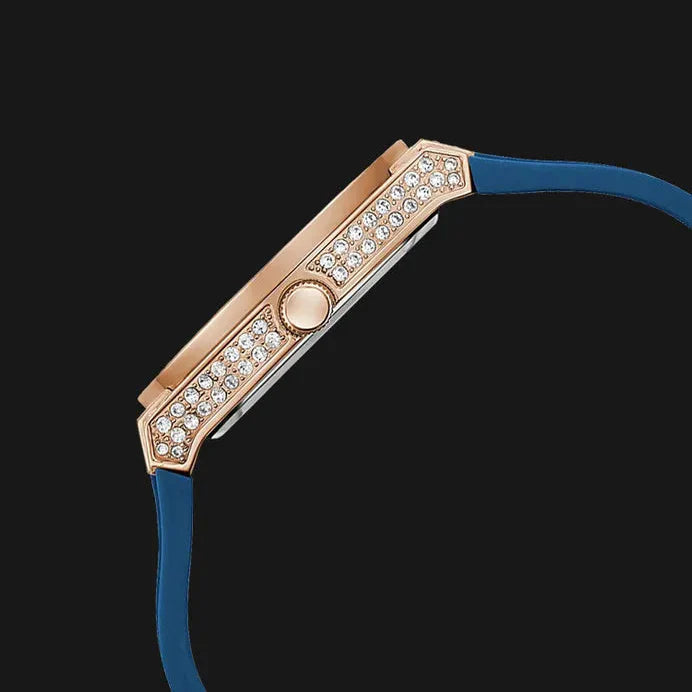 Guess Multifunction Crystals Rose Gold Dial Blue Rubber Strap Watch For Women - GW0439L4