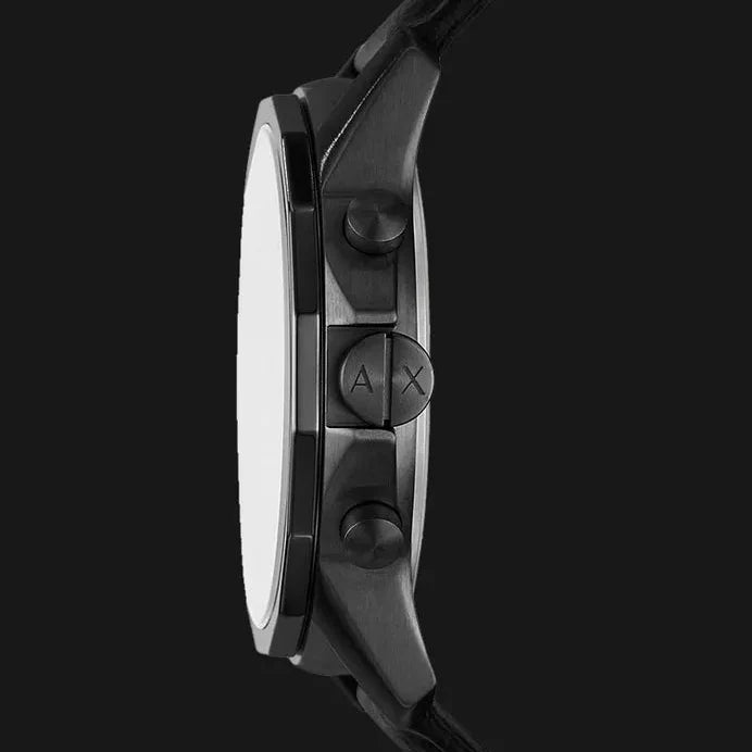 Armani Exchange Banks Chronograph Black Dial Black Leather Strap Watch For Men - AX1724