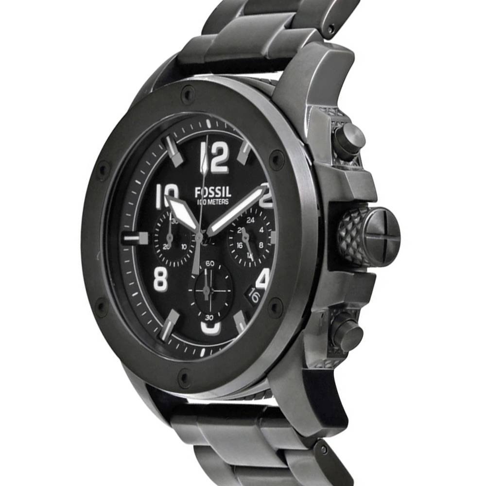 Fossil Machine Chronograph Black Dial Black Steel Strap Watch for Men - FS4927