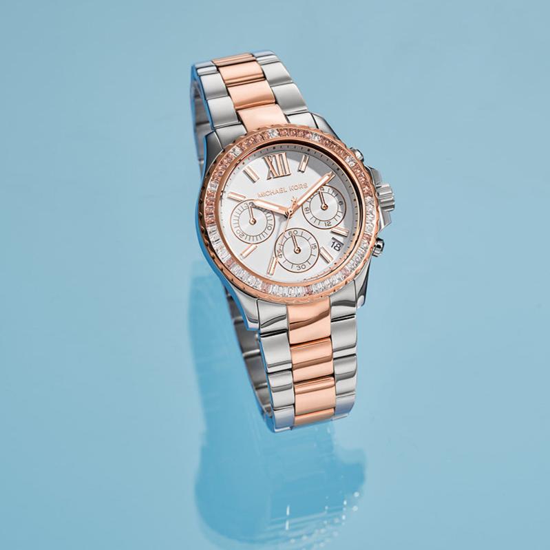 Michael Kors Everest Chronograph White Dial Two Tone Steel Strap Watch For Women - MK7214