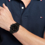 Tommy Hilfiger Troy Chronograph Black Dial Black Leather Strap Watch For Men - 1792110