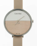 Calvin Klein Rise White Beige Dial Beige Leather Strap Watch for Women - K7A231XH