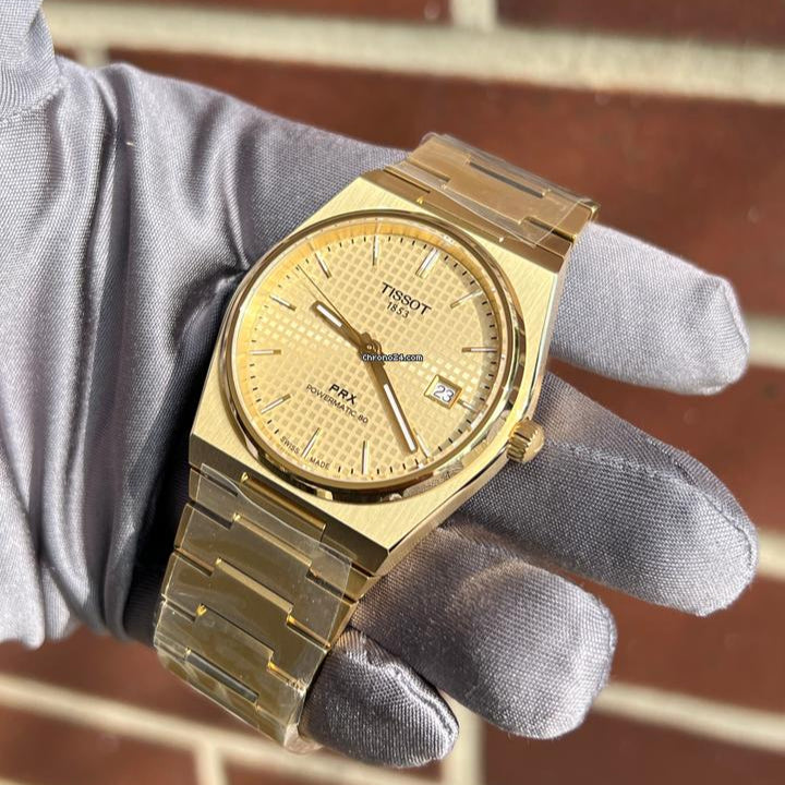 Tissot T137.407.33.021.00 PRX Powermatic 80 Men's Watch – Gold Dial & Gold Steel Strap