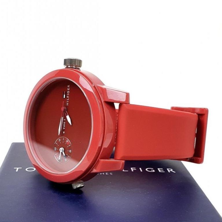 Tommy Hilfiger Denim Quartz Red Dial Red Rubber Strap Watch for Men - 1791323