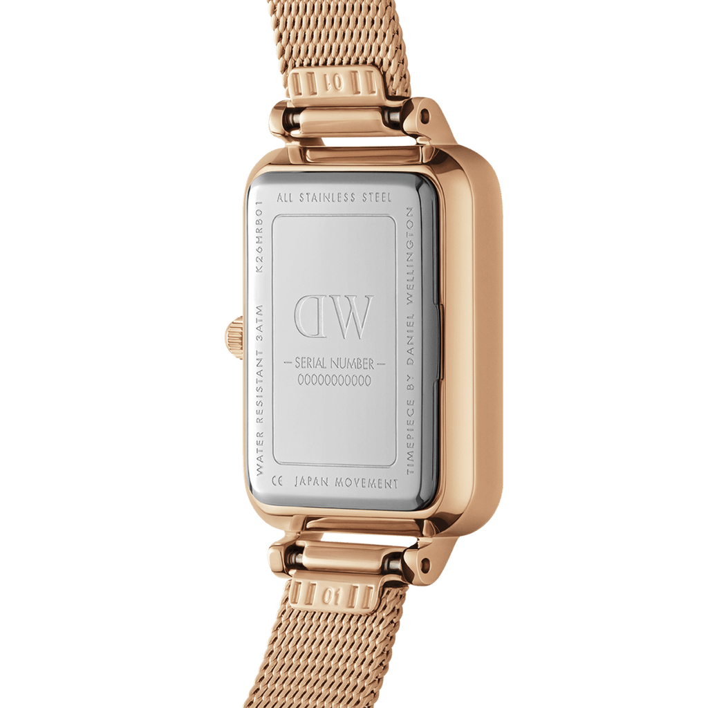 Daniel Wellington Quadro Pressed Melrose White Dial Rose Gold Mesh Strap Watch For Women - DW00100465