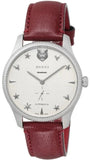 Gucci YA126346 G-Timeless Automatic Men's Watch – Silver Dial & Red Leather Strap