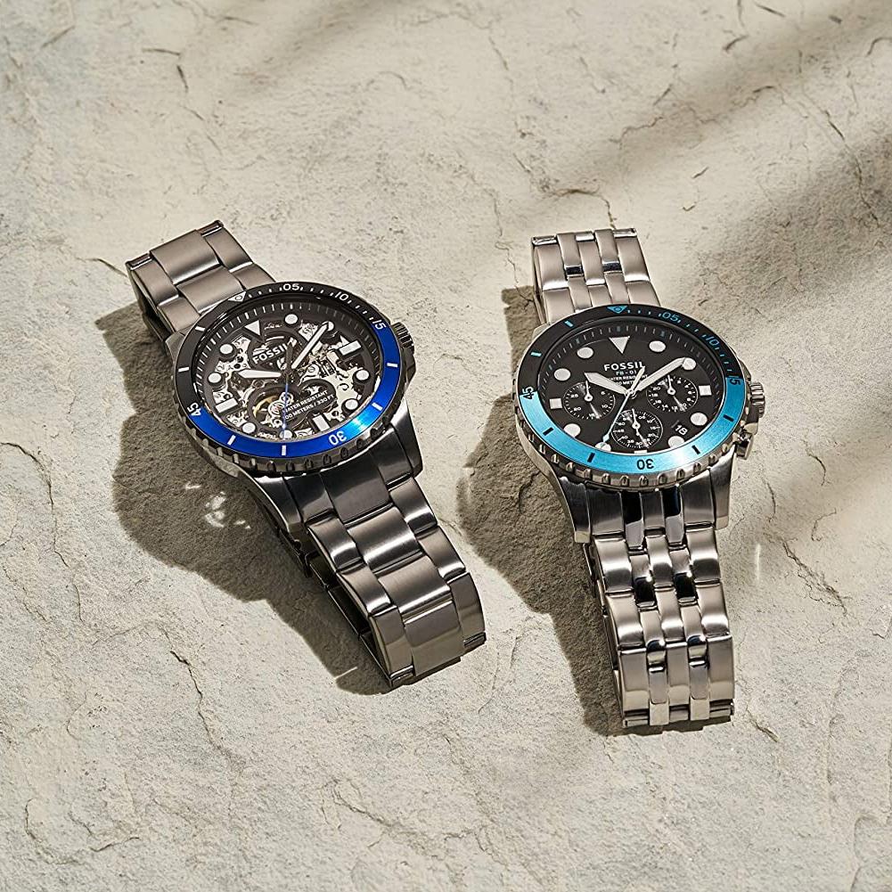 Fossil FS5827 FB-01 Chronograph Men’s Watch – Black Dial with Silver Steel Strap