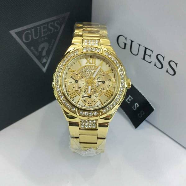 Guess Viva Diamonds Gold Dial Gold Steel Strap Watch for Women - W0111L2