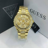 Guess Viva Diamonds Gold Dial Gold Steel Strap Watch for Women - W0111L2