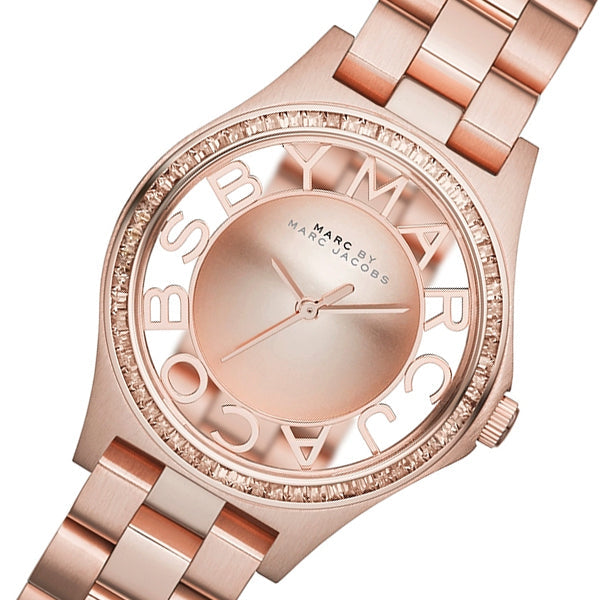 Marc Jacobs Henry Transparent Rose Gold Dial Rose Gold Steel Strap Watch for Women - MBM3339