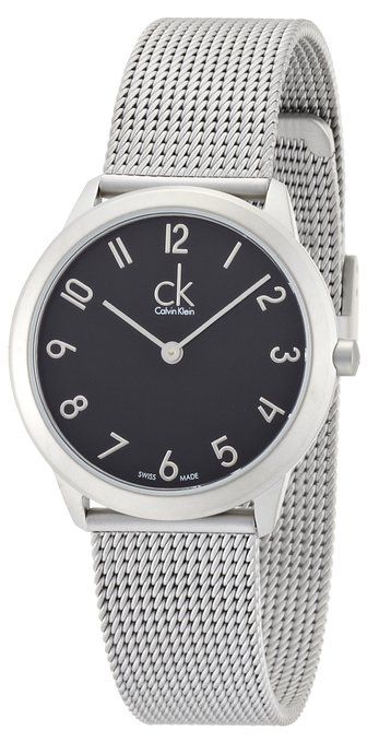 Calvin Klein Minimal Black Dial Silver Mesh Bracelet Watch for Women - K3M52151