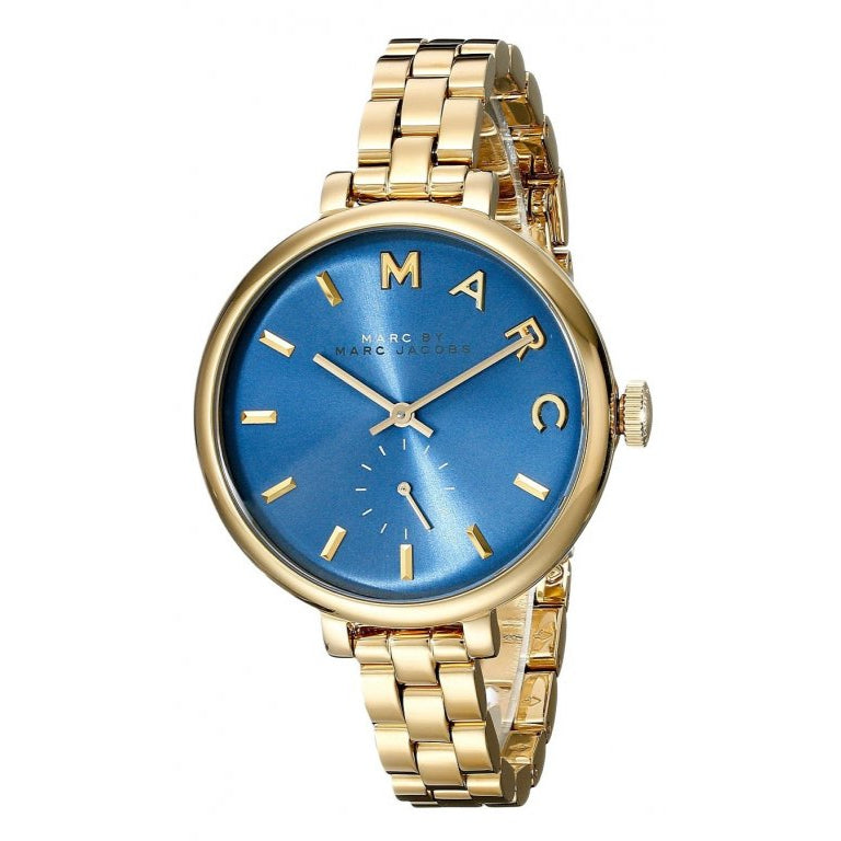Marc Jacobs Sally Blue Dial Gold Steel Strap Watch for Women - MBM3366