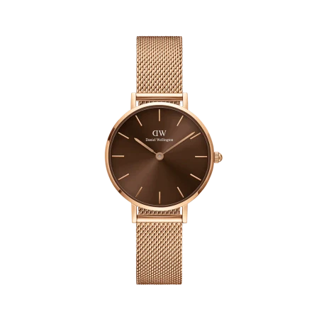 Daniel Wellington Petite Amber Brown Dial Gold Mesh Strap Watch For Women - DW00100476