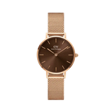 Daniel Wellington Petite Amber Brown Dial Gold Mesh Strap Watch For Women - DW00100476