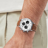 Movado Heritage Calendoplan Chronograph White Dial Brown Leather Strap Watch for Men - 3650008