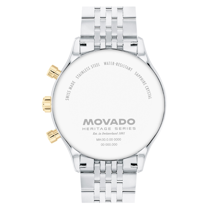 Movado Heritage Calendoplan Chronograph Black Dial Silver Steel Strap Watch for Men - 3650014