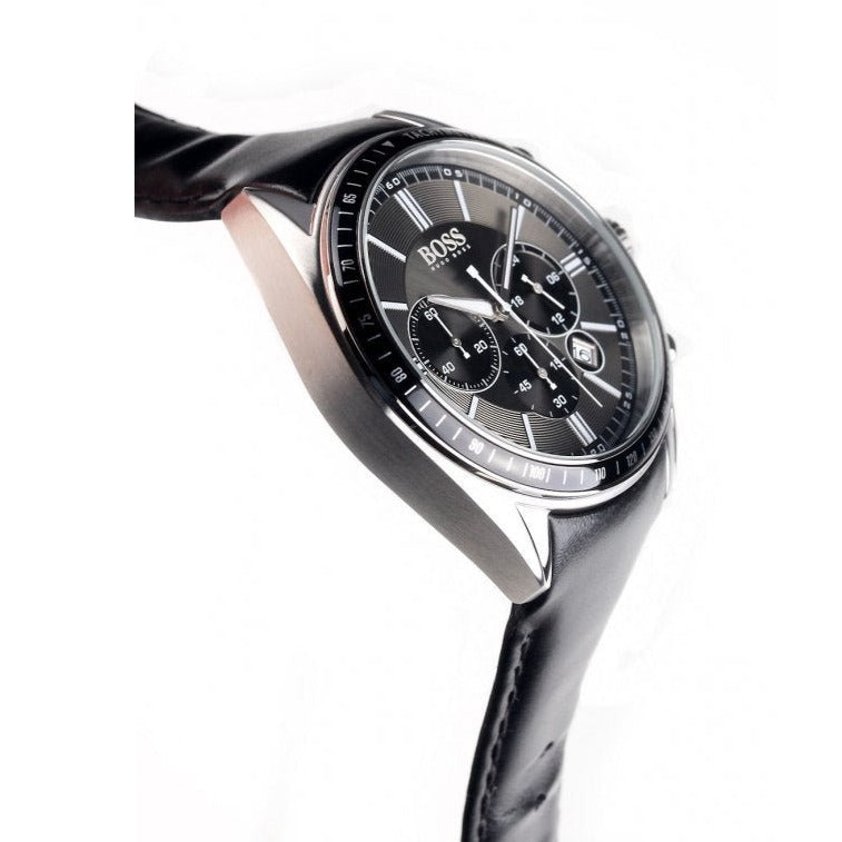 Hugo Boss Contemporary Sport Driver Black Dial Black Leather Strap Watch for Men - 1513085