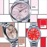 Citizen x Pantone NJ0158-89X Men's Automatic Watch – Dreamy Pink Dial with Silver Steel Strap