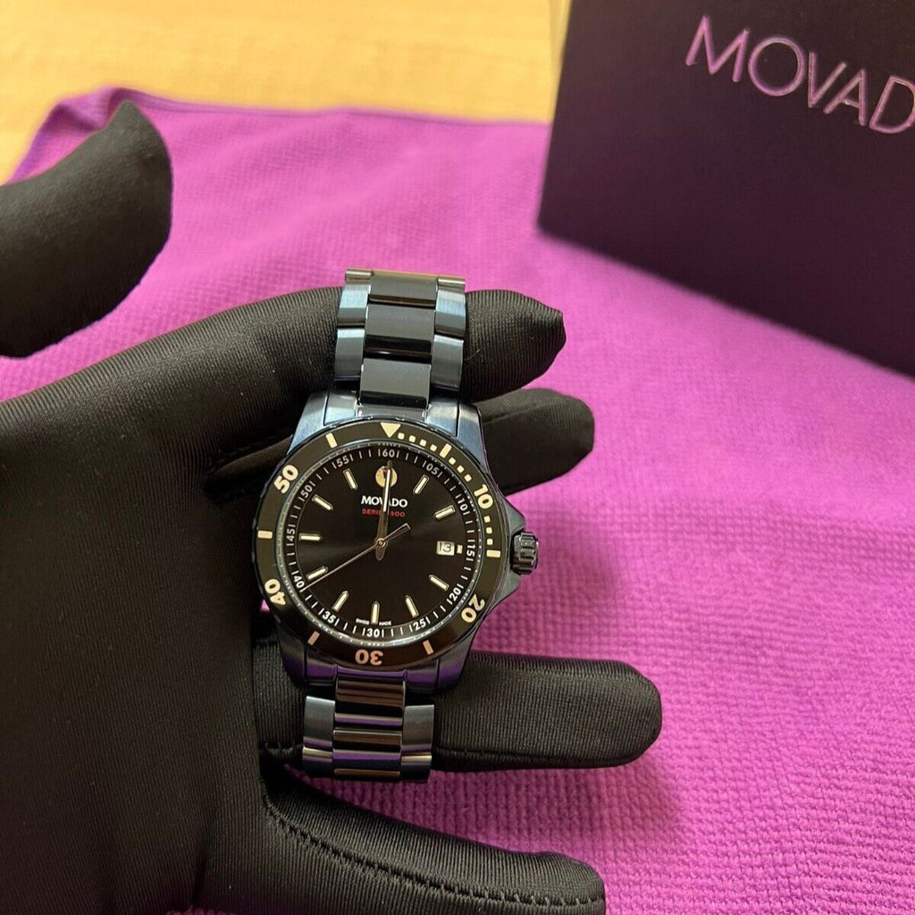 Movado Series 800 Black Dial Blue Ion Plated Steel Strap Watch for Men - 2600139