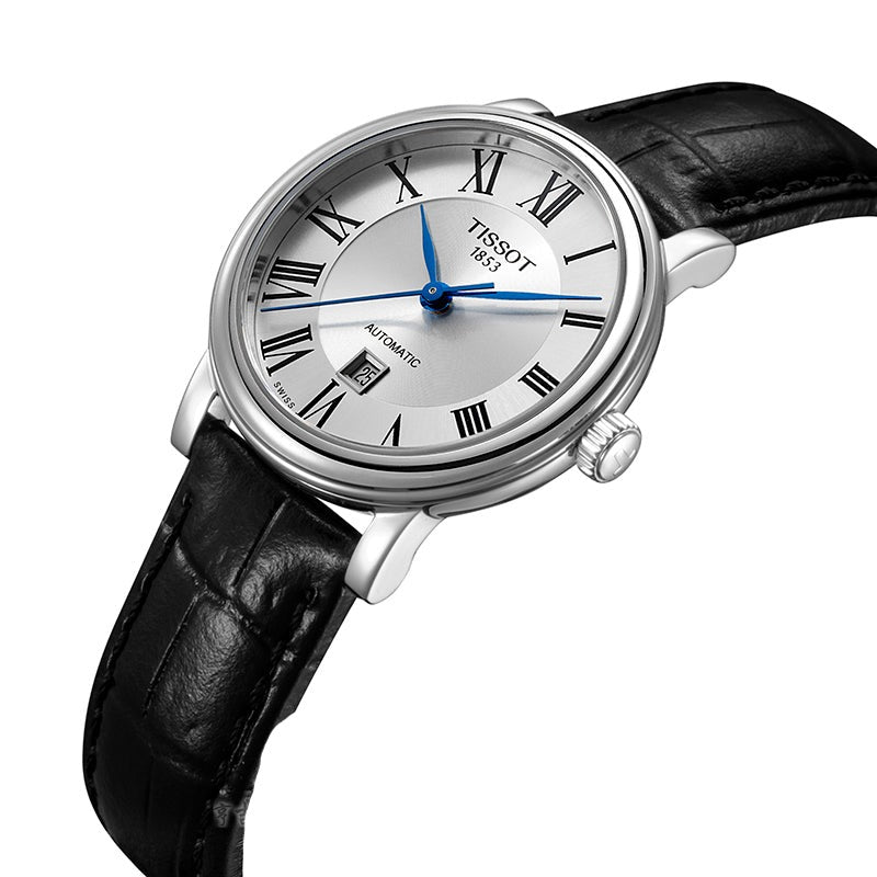 Tissot Carson Premium Automatic Lady Silver Dial Black Leather Strap Watch for Women - T122.207.16.033.00