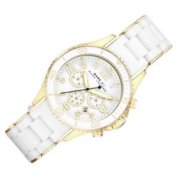 Marc Jacobs Rock Chronograph White Dial White Silicone Strap Watch for Women - MBM2546