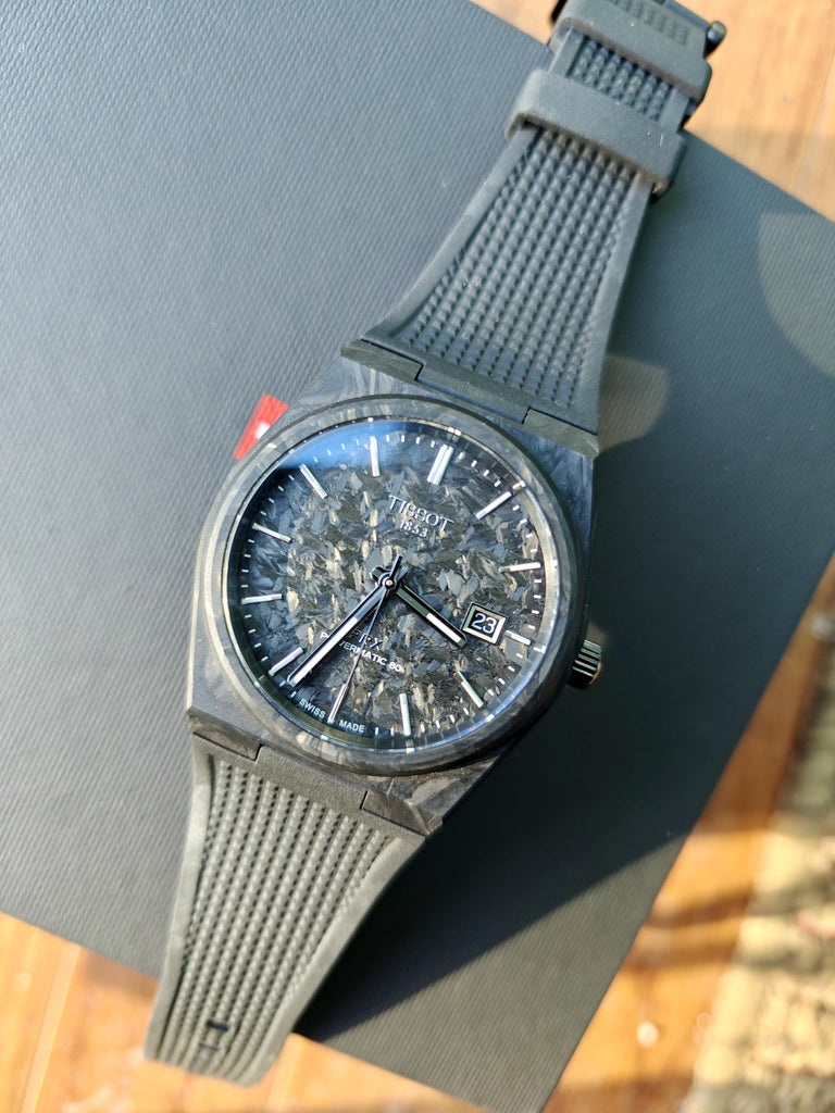 Tissot T137.907.97.201.00 PRX Powermatic 80 Men's Watch – Carbon Black Dial & Black Rubber Strap