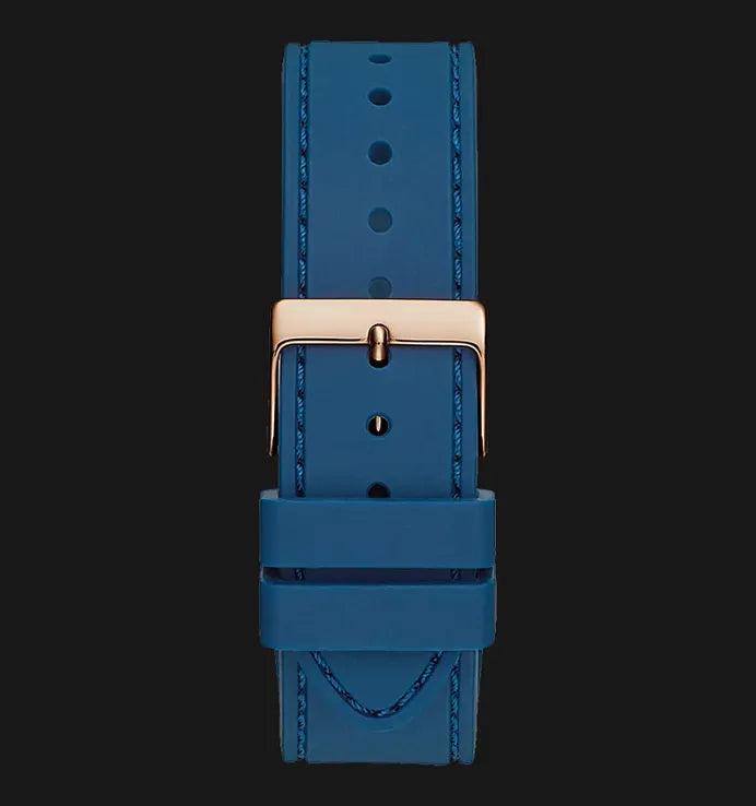 Guess Multifunction Crystals Rose Gold Dial Blue Rubber Strap Watch For Women - GW0439L4
