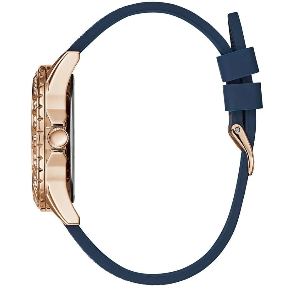 Guess Swirl Analog Quartz White Dial Blue Rubber Strap Watch for Women - W1096L4