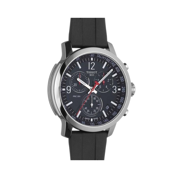 Tissot PRC 200 Chronograph Black Dial Black Rubber Strap Watch for Men - T114.417.17.057.00
