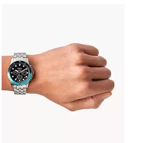 Fossil FS5827 FB-01 Chronograph Men’s Watch – Black Dial with Silver Steel Strap