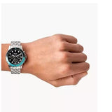 Fossil FS5827 FB-01 Chronograph Men’s Watch – Black Dial with Silver Steel Strap