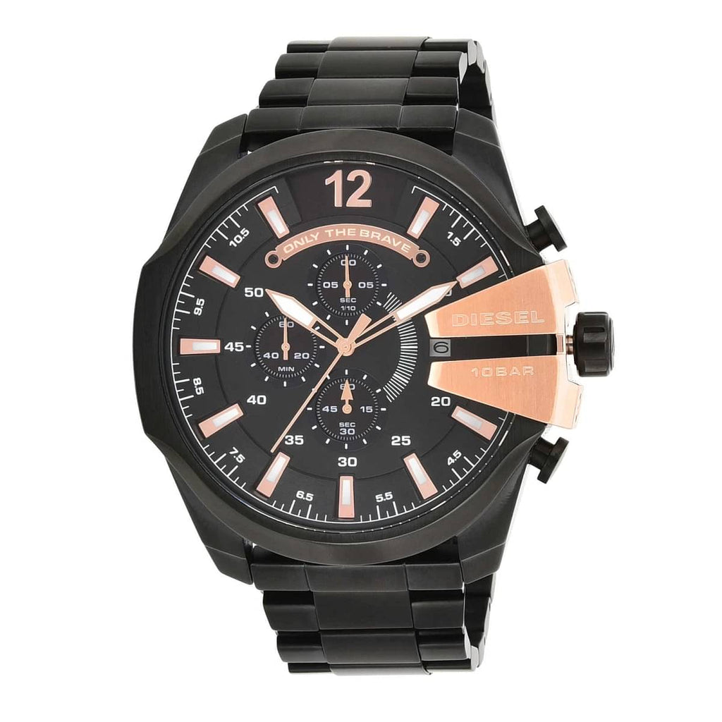 Diesel Mega Chief Chronograph Black Dial Black Steel Strap Watch For Men - DZ4309