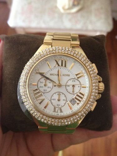 Michael Kors Camille Silver Diamonds Dial Gold Steel Strap Watch for Women - MK5756