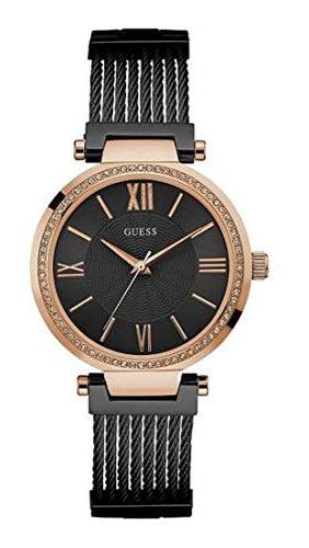 Guess Soho Diamonds Black Dial Black Mesh Bracelet Watch for Women - W0638L5
