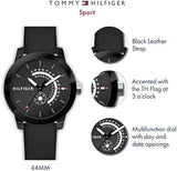 Tommy Hilfiger Denim Quartz Black Dial Black Leather Strap Watch for Men - 1791479