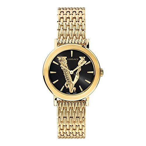 Versace Virtus Quartz Black Dial Gold Steel Strap Watch for Women - VEHC00619