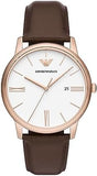 Emporio Armani AR11572 Minimalist Quartz Men's Watch – White Dial with Brown Leather Strap
