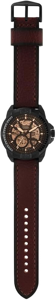 Fossil Bronson Automatic Skeleton Black Dial Brown Leather Strap Watch for Men - ME3219