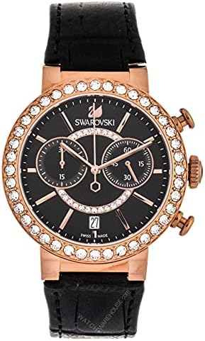 Swarovski Citra Sphere Chronograph Black Dial Black Leather Strap Watch for Women - 5055209