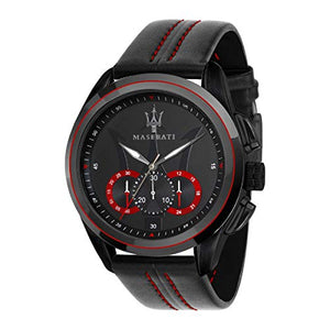 Maserati Traguardo Chronograph Black Dial Black Leather Strap Watch for Men - R8871612023