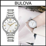 Bulova Crystal Collection Mother of Pearl Dial Silver Steel Strap Watch for Women - 96L263