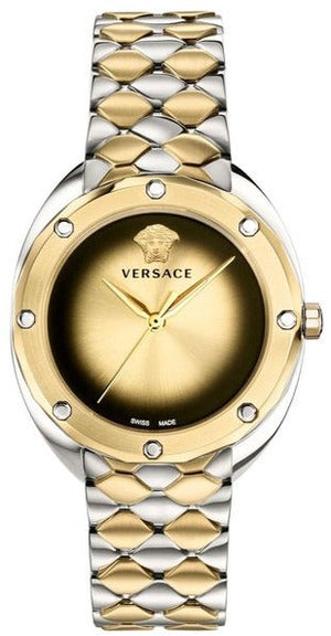Versace Shadov Quartz Gold Dial Two Tone Steel Strap Watch for Women - VEBM00518