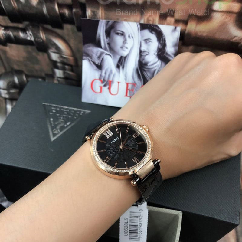 Guess Soho Diamonds Black Dial Black Mesh Bracelet Watch for Women - W0638L5